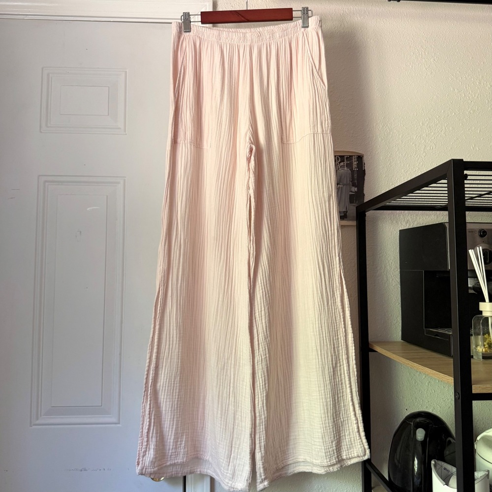 EVERYDAY RITUAL sun & sea blush pink cotton gauze straight wide pull on pants